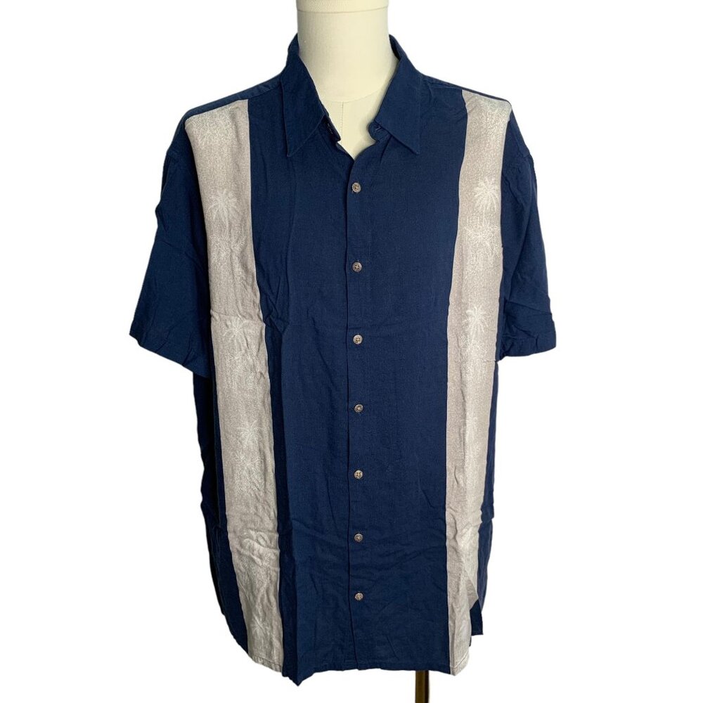 Vintage 90s Hollis River Button up Panel Shirt 2XL Blue Rockabilly Camp Hawaiian